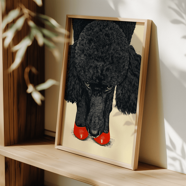 Poodle Wall Art with beige background and black poodle for entryway