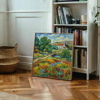 Vibrant Landscape Art blue and yellow print for bedroom wall