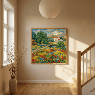 Vibrant Landscape Art yellow and red wall poster for dining room