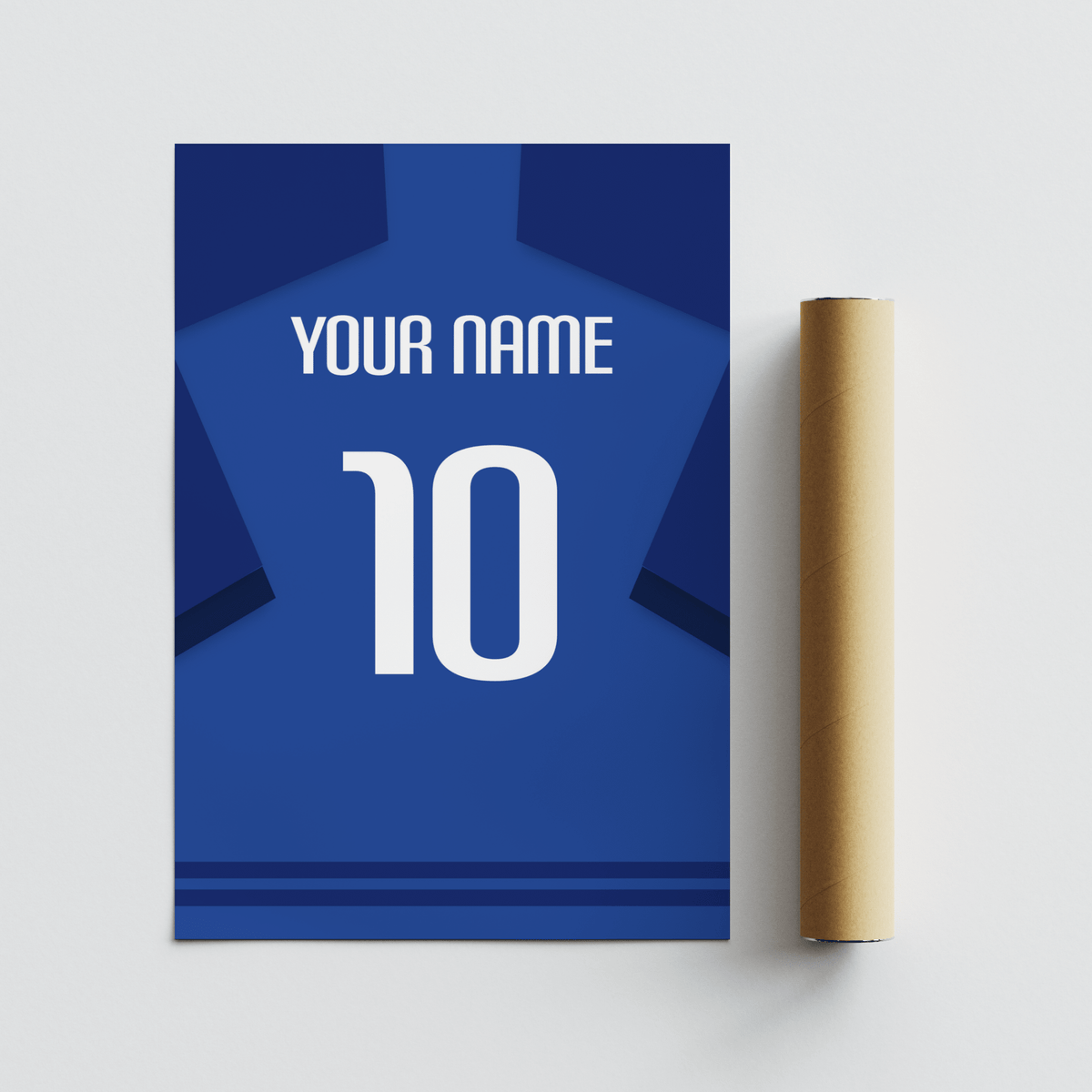 Typographic sports poster with shirt-back layout, shoulder panels, and large centered number