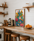 Modern Cactus Flower Art Print with green and blue for hallway print