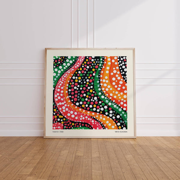 Eye-catching abstract colorful art print with dotted design for studio walls