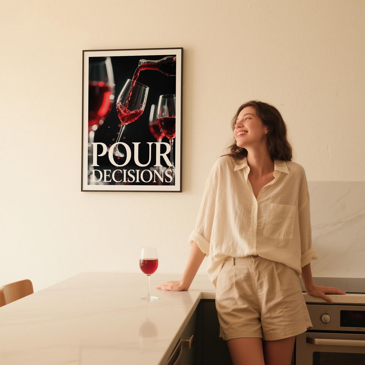 Funny wine typography print with red pour, a stylish gift for wine lovers.