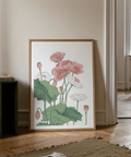 Botanical Flower Print with airy negative space and central poppy cluster