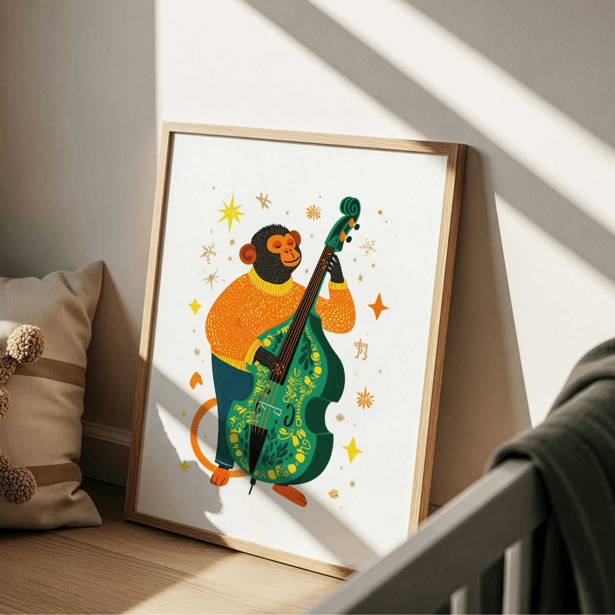 Musical Monkey Art Print for a music room in multicolored design