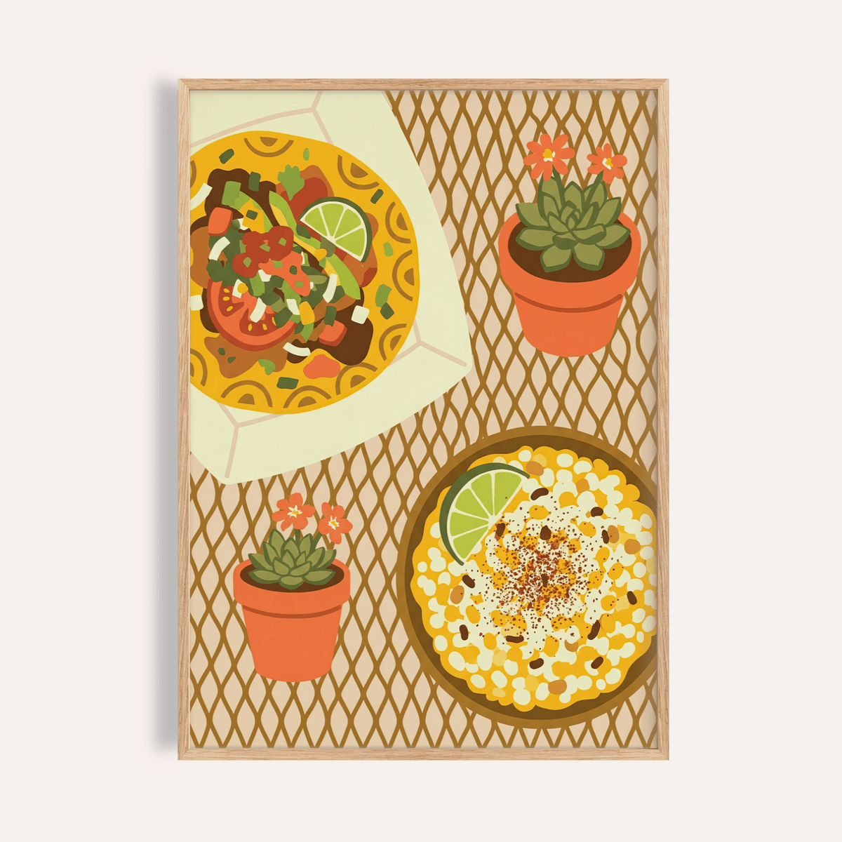 Taco Wall Art with yellow, green, and brown, perfect for kitchen print