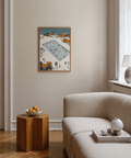 Ice Skating Poster featuring beige, white, and blue for hallway decor