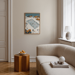 Ice Skating Poster featuring beige, white, and blue for hallway decor