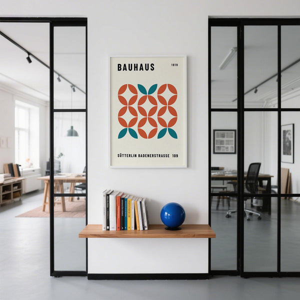 Bauhaus 1919-inspired modern geometric wall art featuring bold shapes.