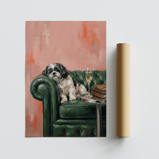 Whimsical Shih Tzu Dog Print in Pink for kids' room poster