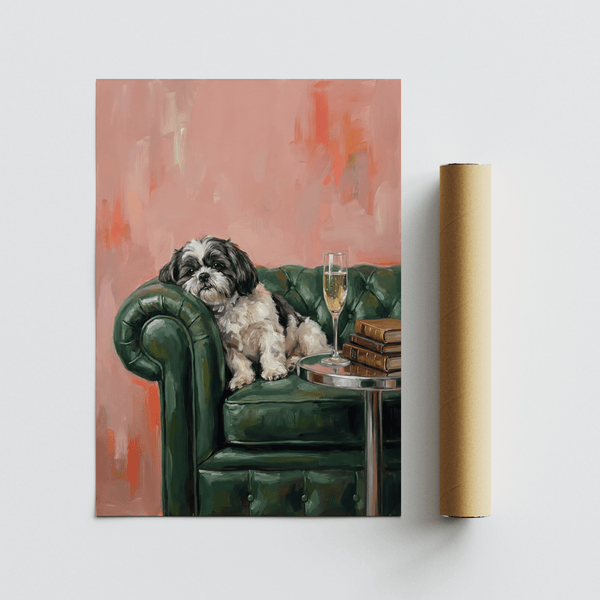 Whimsical Shih Tzu Dog Print in Pink for kids' room poster