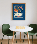 Vibrant Sushi Wall Art print featuring Blue tones for food lovers