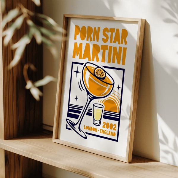 Modern Porn Star Martini Print with Orange, Blue for living room