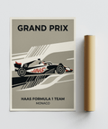 Clean Haas Racing Poster wall art with GRAND PRIX header and Monaco footer text