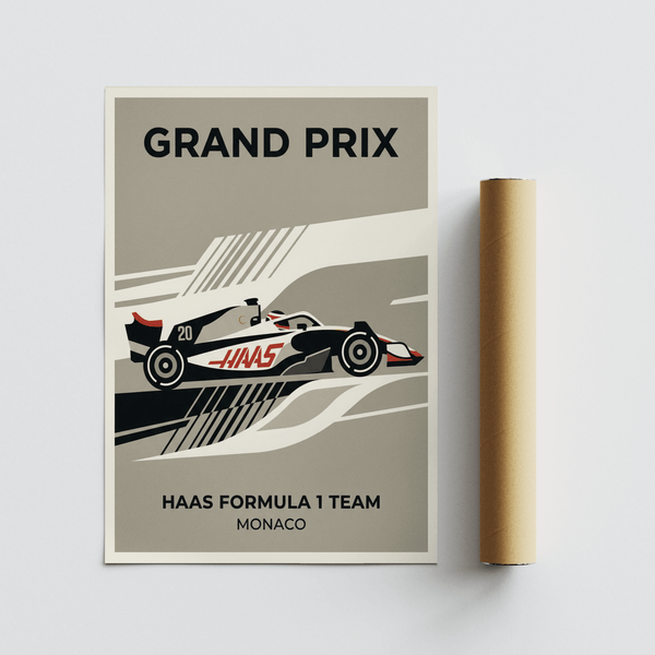 Clean Haas Racing Poster wall art with GRAND PRIX header and Monaco footer text