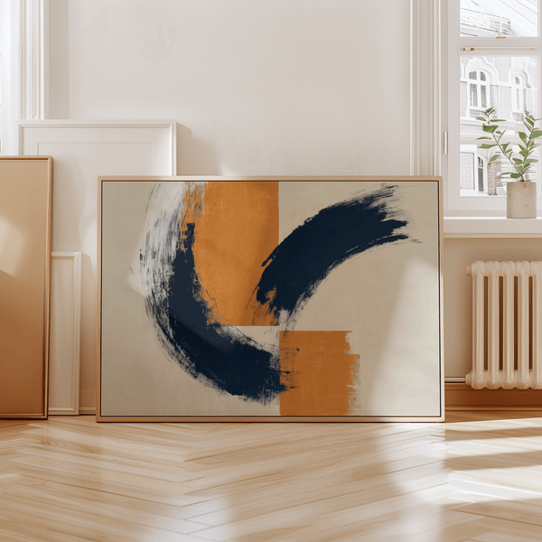 blue orange wall poster, bold colors, modern bedroom wall art design