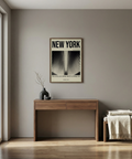 Bone White Architecture Print with NEW YORK text and ribbed architecture photo