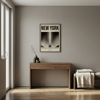 Bone White Architecture Print with NEW YORK text and ribbed architecture photo