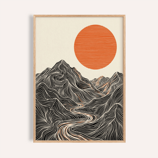 Abstract Nature Wall Art in orange, beige, and black for living room print