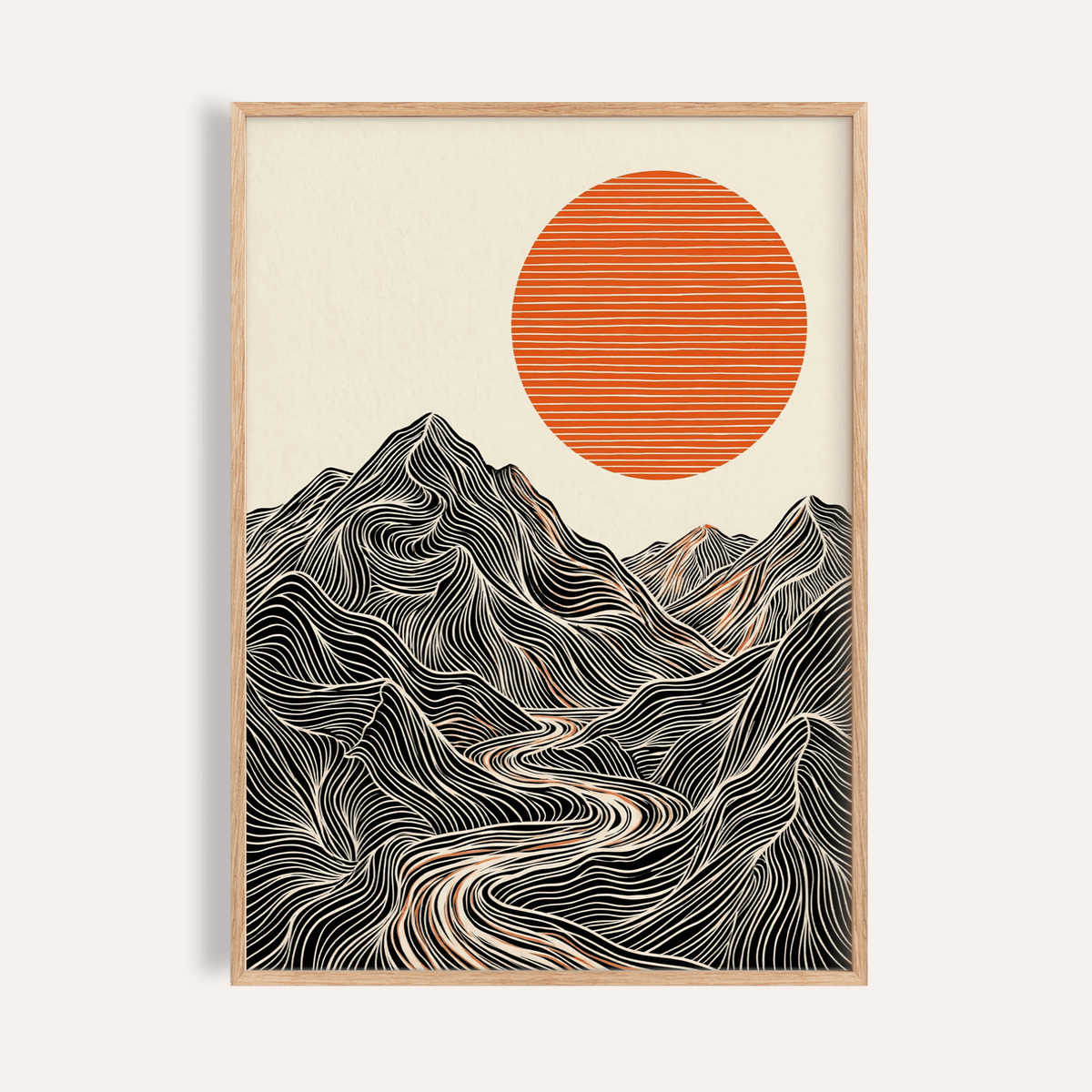 Abstract Nature Wall Art in orange, beige, and black for living room print