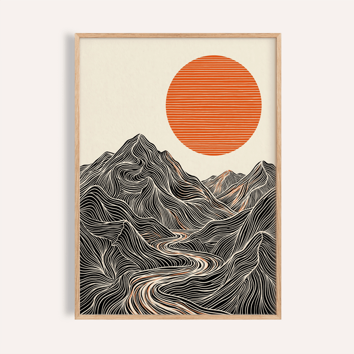 Abstract Nature Wall Art in orange, beige, and black for living room print