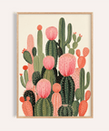 Cactus Print wall art in green and orange for living room decor