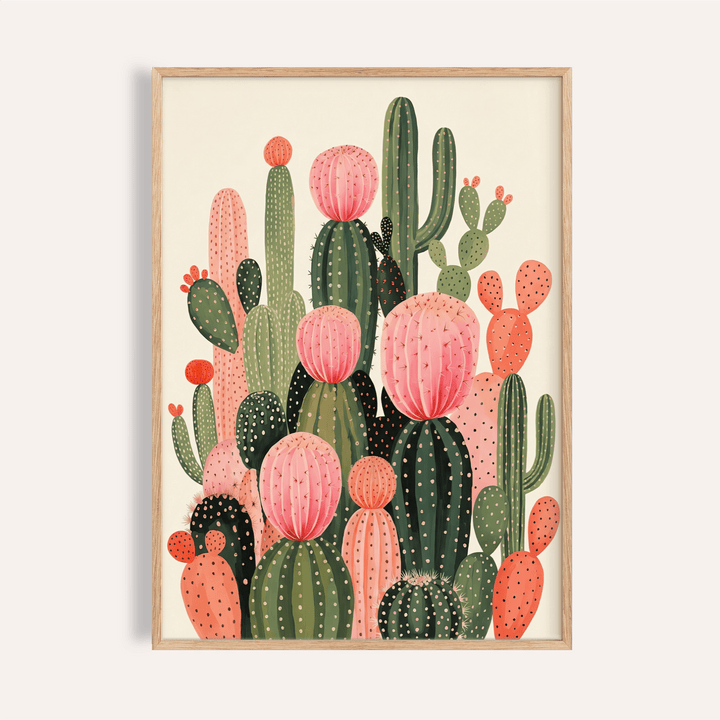 Cactus Print wall art in green and orange for living room decor