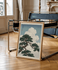 Japanese Landscape Poster showing blue sky and green branches for office decor