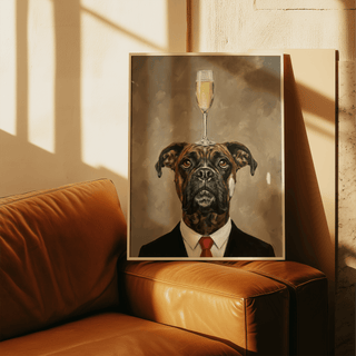 Boxer Dog Poster in brown, black, and beige for hallway print
