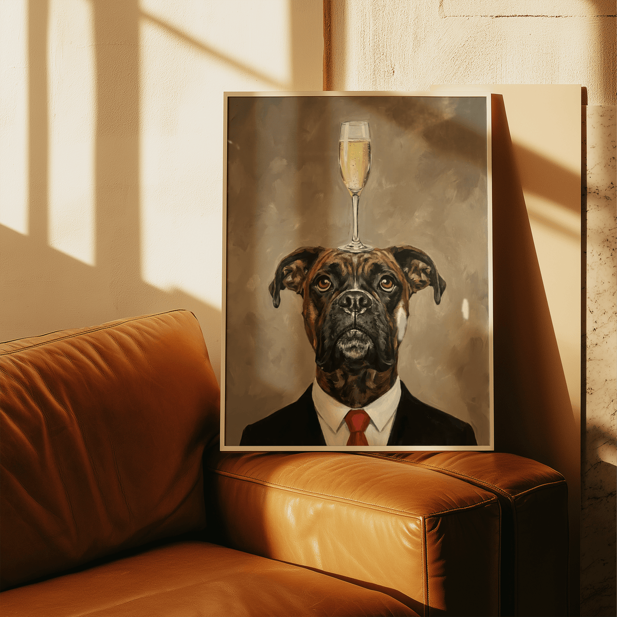 Boxer Dog Poster in brown, black, and beige for hallway print