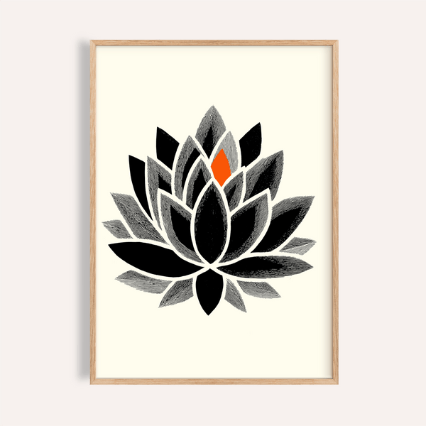 Centered lotus flower wall art poster with layered petals and etched texture