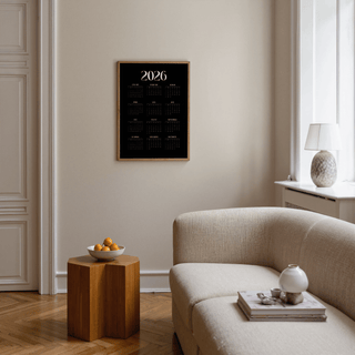 2026 Modern Calendar Print Black White minimalist living room decor