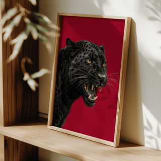 Dramatic Wildlife Wall Art print in red and black for creative studio