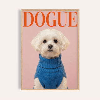 Maltese Dog Wall Art in Pink and Blue for living room, stylish art print