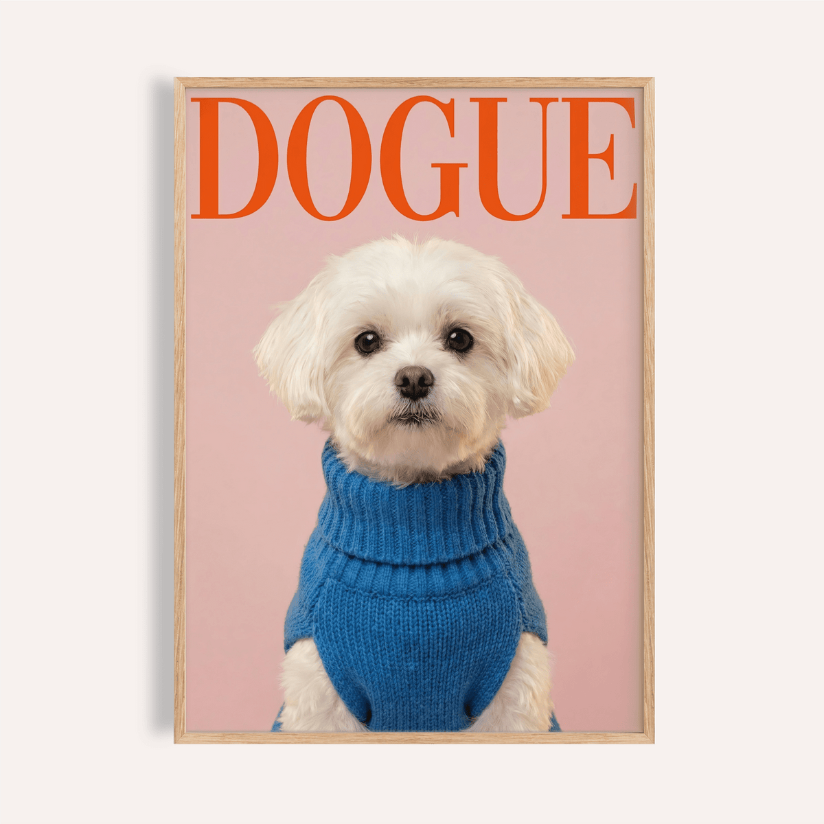 Maltese Dog Wall Art in Pink and Blue for living room, stylish art print