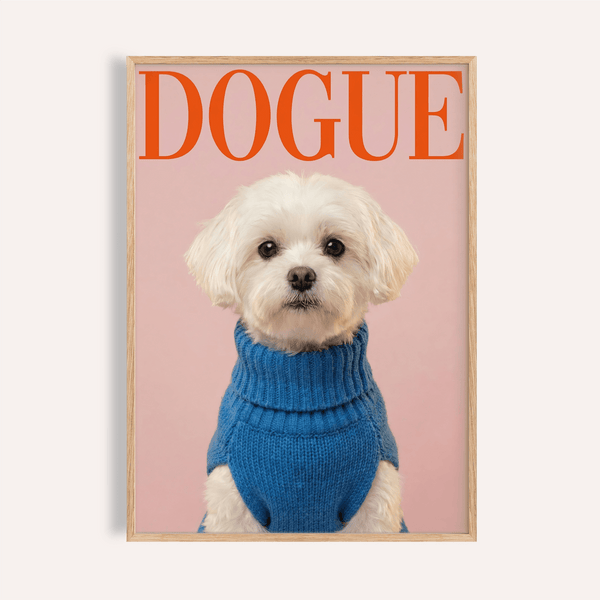 Maltese Dog Wall Art in Pink and Blue for living room, stylish art print