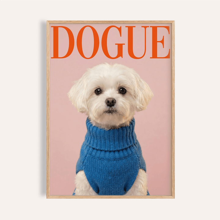 Maltese Dog Wall Art in Pink and Blue for living room, stylish art print