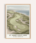 Overhead links course wall art print with winding fairway beside the sea