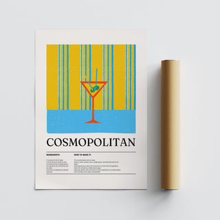 Cocktail-themed kitchen print with clean, colorful illustration of a Cosmo.