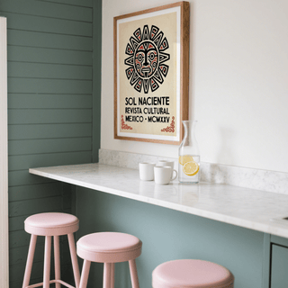 Mask-like sun face wall art print with triangular rays
