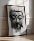 Tranquil Zen Home Decor Buddha wall print in black, gray for quiet office