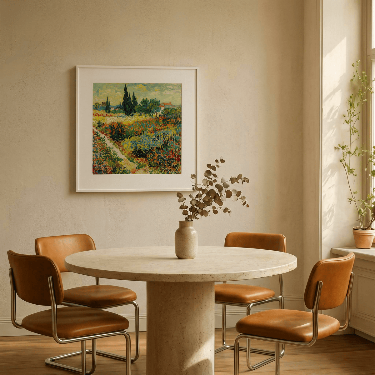 Red and beige Colorful Landscape Art Print for hallway wall art