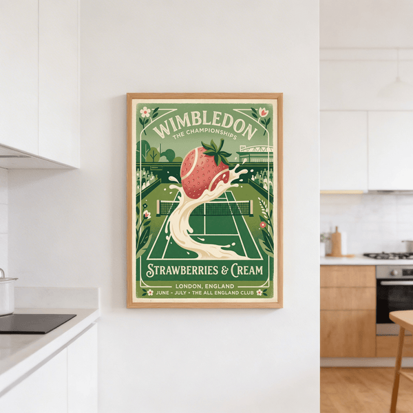Decorative Wimbledon Poster print with floral corner details and symmetrical layout