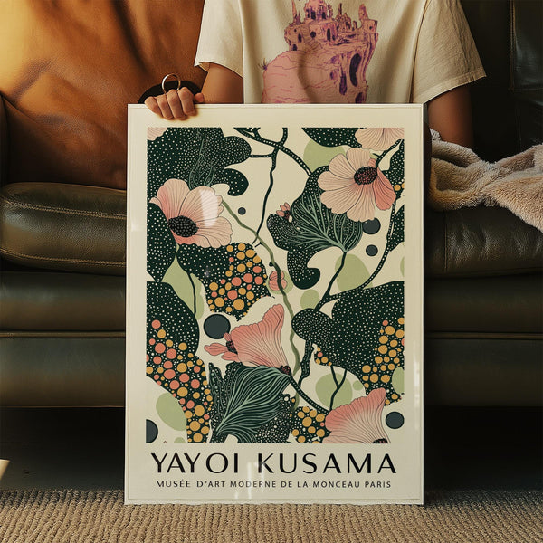 Blush-toned wall art with pink petals and dark green leaf clusters