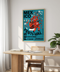 Folk festival wall art with oversized MEXICO type and curved musical notes