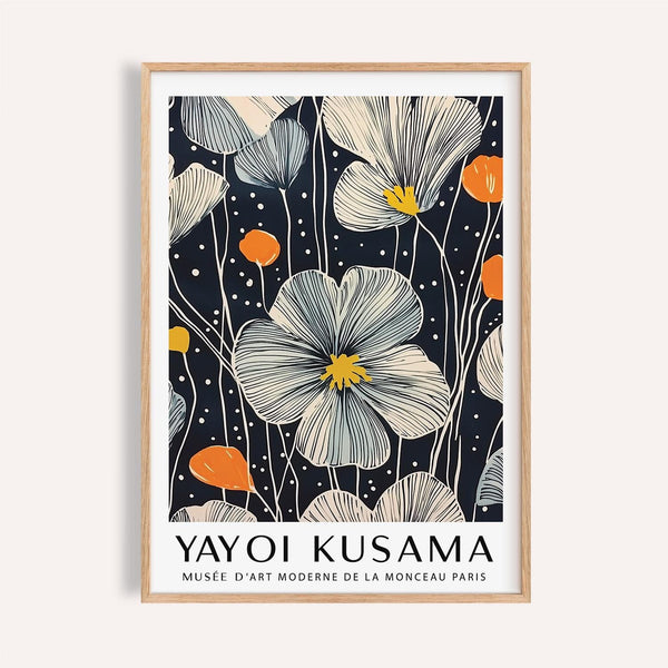 Bold Large Flower Wall Art with poppy-like flowers in white and orange tones.