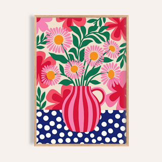 Colorful Flower Art Print with Pink, Green, and Red for bedroom wall art