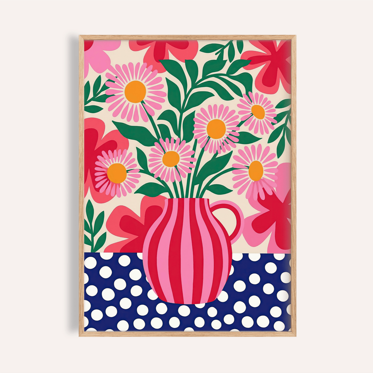 Colorful Flower Art Print with Pink, Green, and Red for bedroom wall art