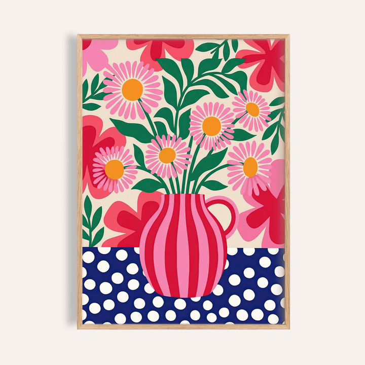 Colorful Flower Art Print with Pink, Green, and Red for bedroom wall art