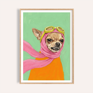 Funny Dog Art wall art with Pink, Orange, and Green for living room